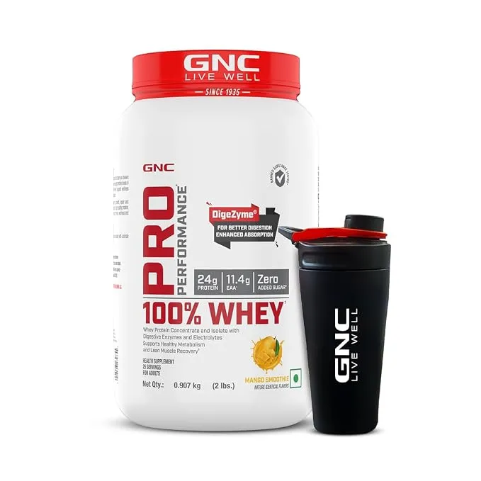 GNC Pro Performance 100% Whey Protein Mango Smoothie 2 lbs 30 Servings 24g Protein
