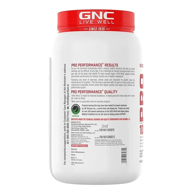 GNC Pro Performance 100% Whey Protein Mango Smoothie 2 lbs 30 Servings 24g Protein