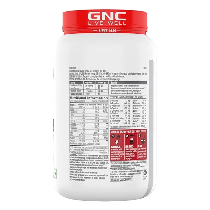 GNC Pro Performance 100% Whey Protein Mango Smoothie 2 lbs 30 Servings 24g Protein
