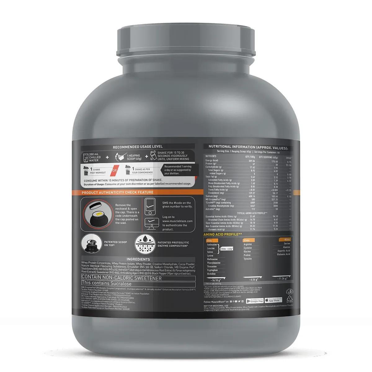 MuscleBlaze Biozyme Whey Protein PR Chocolate Fudge 4.4lb 30g Protein 3g Creatine AstraGin