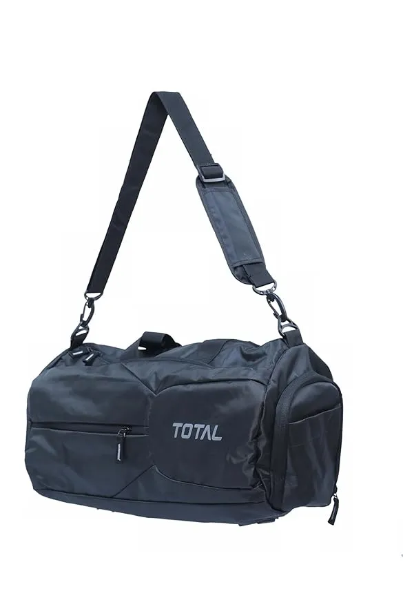 Total Drill Gym Bag Black Durable Polyester Multiple Compartments Shoulder Strap Training Sports