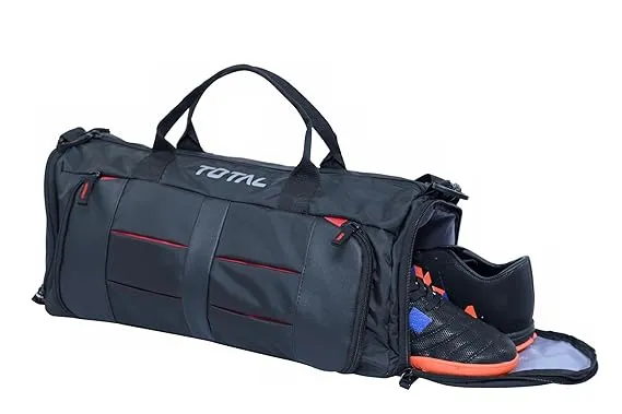Total Grapel Gym Bag Black/Red Durable Polyester Multiple Compartments Shoulder Strap Sports