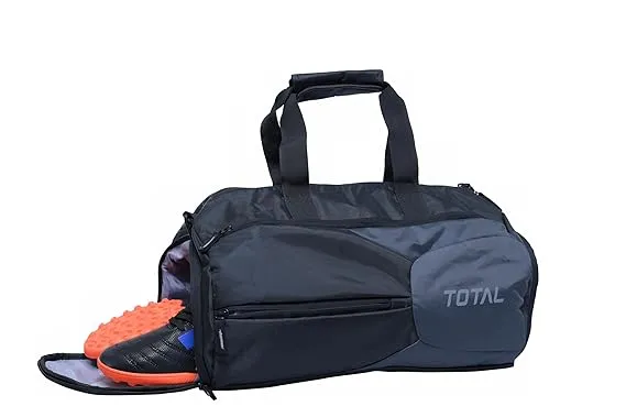 Total Striker Gym Bag Black Durable Polyester Multiple Compartments Shoulder Strap Sports Training