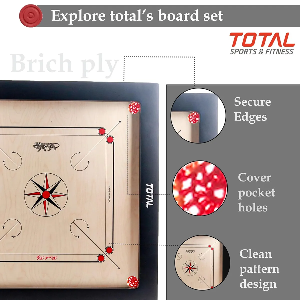 Total Precise Elegant Hi-Birch Ply Carrom Board 20mm Original Birch A Grade Plywood 29x29 AICF ICF