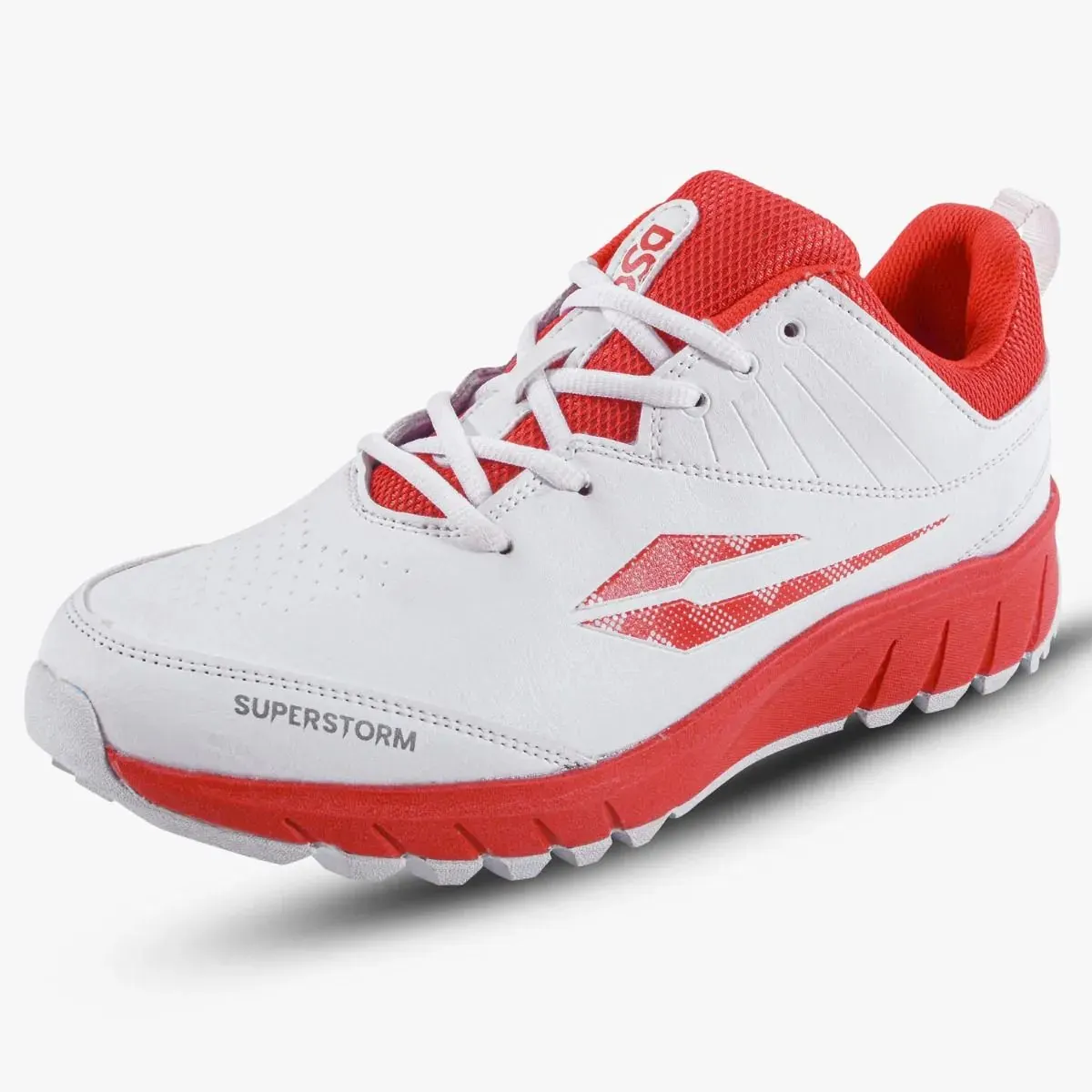DSC SUPERSTORM Cricket Shoes Rubber Spike Red/White 2025 Size 7