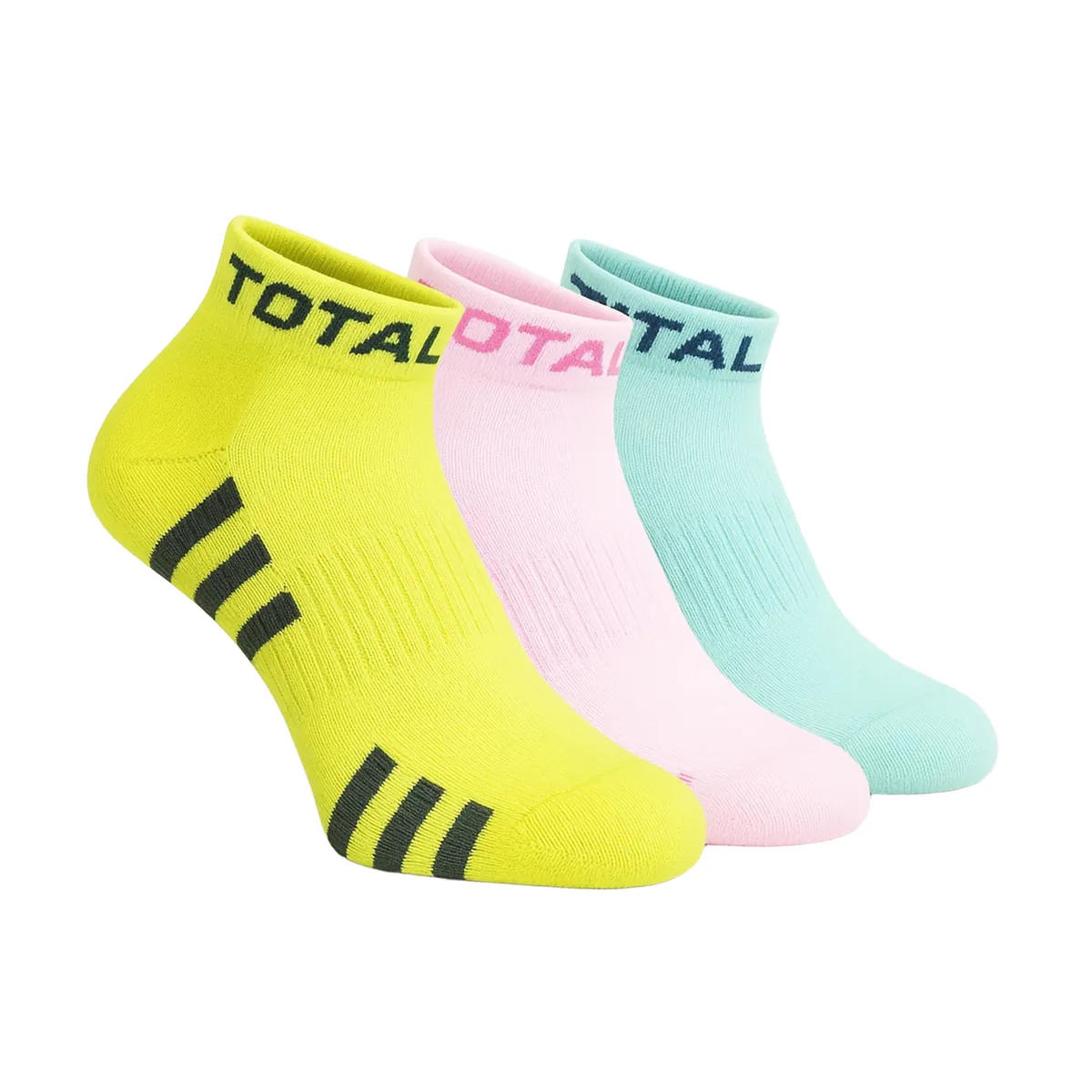 Total TS-SC-2009 Women's Ankle Socks Pink/Blue/Lemon Pack of 3