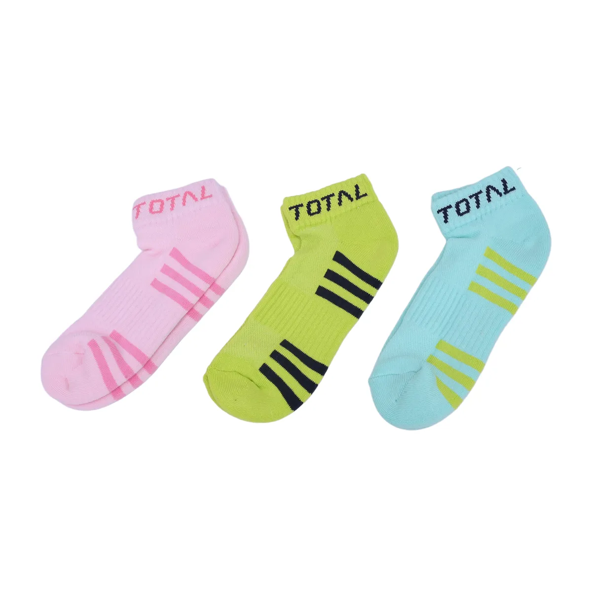 Total TS-SC-2009 Women's Ankle Socks Pink/Blue/Lemon Pack of 3