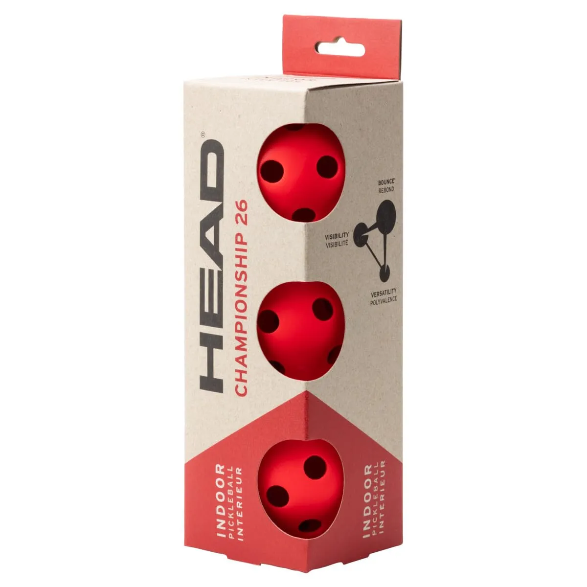 HEAD Championship 26 Indoor Pickleball Red 26g 2.904in USAPA Approved Pack of 3