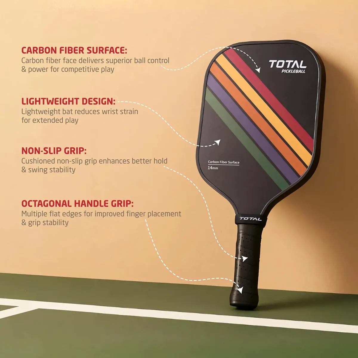 TOTAL TSF6-2 Pickleball Paddle Black Assorted 14MM Core