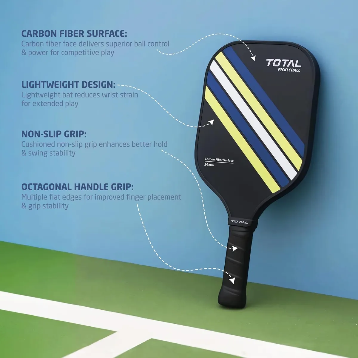 TOTAL TSF6-2 Pickleball Paddle Black Lime Navy 14MM Core