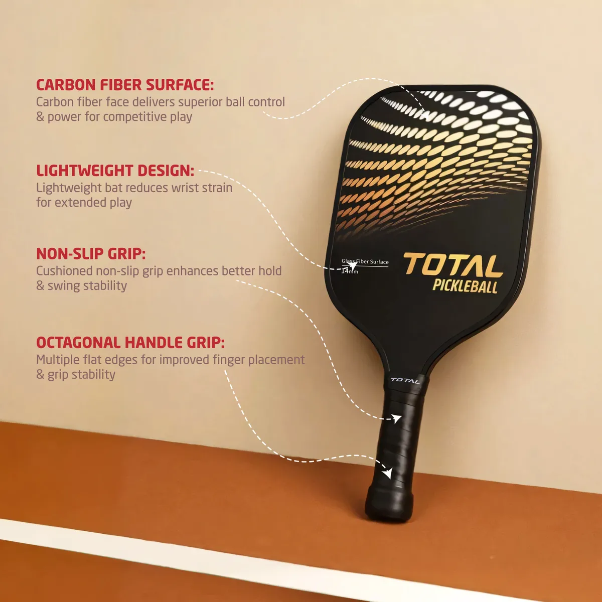 TOTAL TSF6-3 Pickleball Paddle Black Yellow 14MM Core