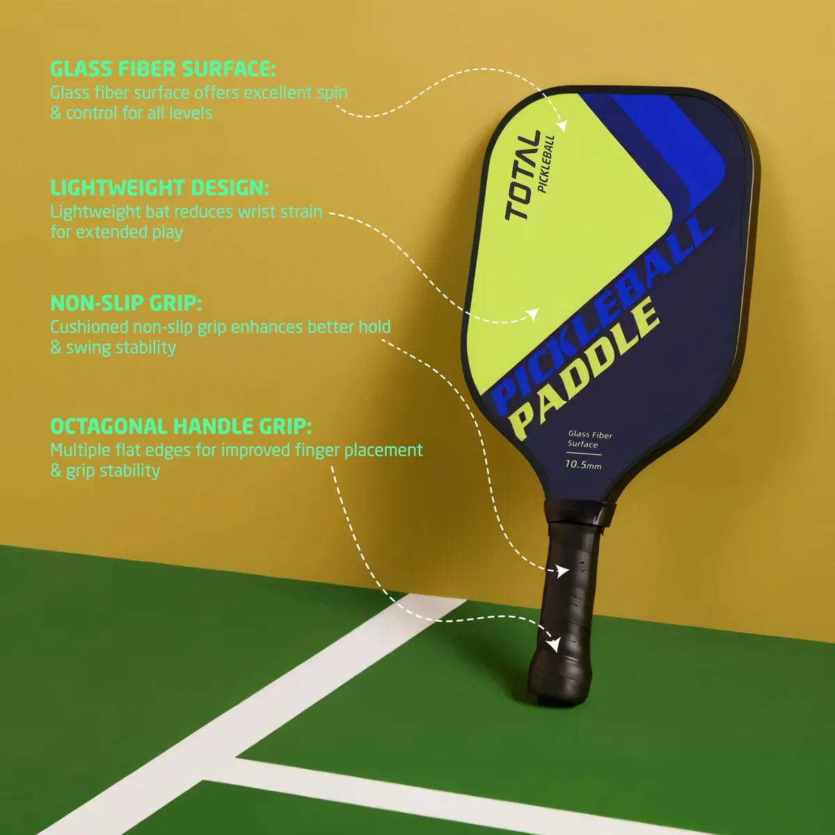 TOTAL TSF6-4 Junior Pickleball Paddle Lime Navy 10.5mm