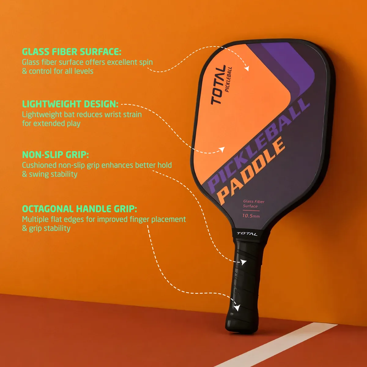 TOTAL TSF6-4 Junior Pickleball Paddle Orange Purple 10.5mm
