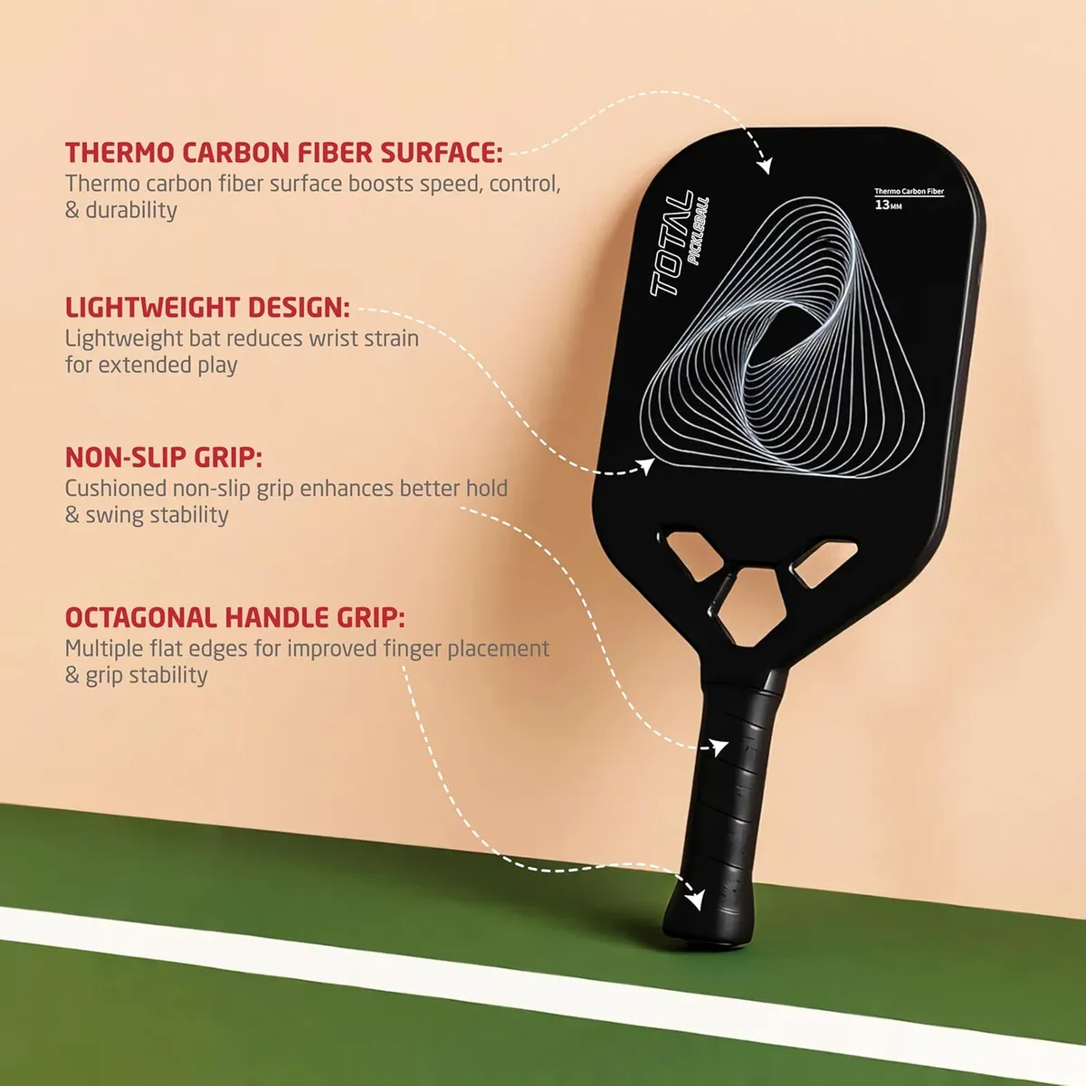 TOTAL TSF6-5 Pickleball Paddle Black 13MM Core