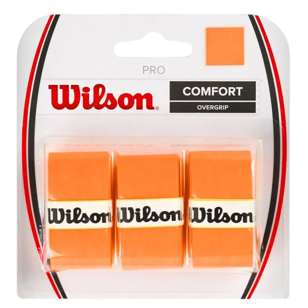 Wilson Pro Overgrip Pack of 3 0.6mm High-Stretch Felt Smooth Durable Orange Badminton Tennis