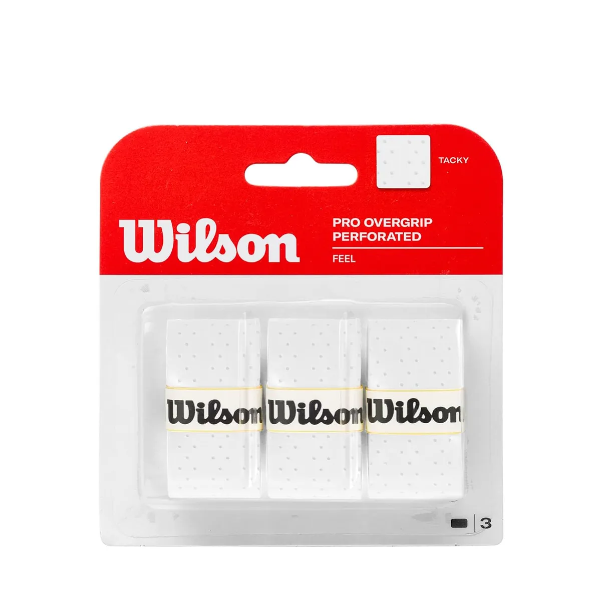 Wilson Pro Perforated Overgrip Pack of 3 0.6mm Superior Sweat Absorption Tacky White Badminton Tennis