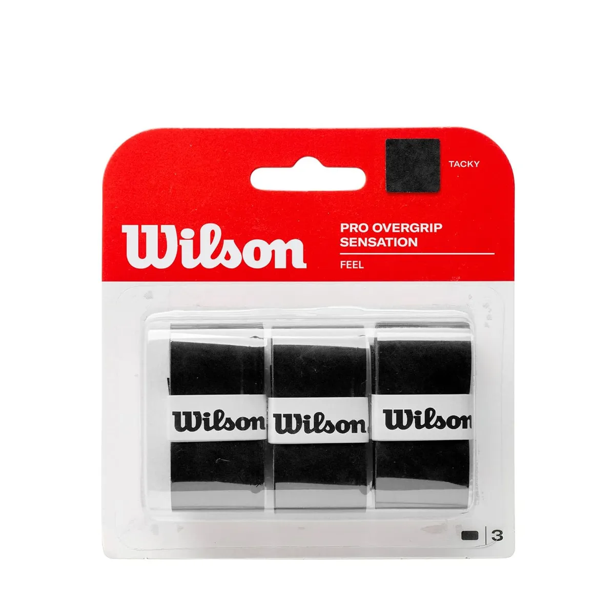 Wilson Pro Sensation Overgrip Pack of 3 0.4mm Ultra-Thin Maximum Feel Black Badminton Tennis