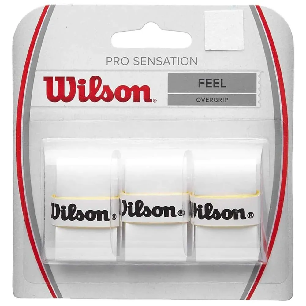 Wilson Pro Sensation Overgrip Pack of 3 0.4mm Ultra-Thin Maximum Feel White Badminton Tennis
