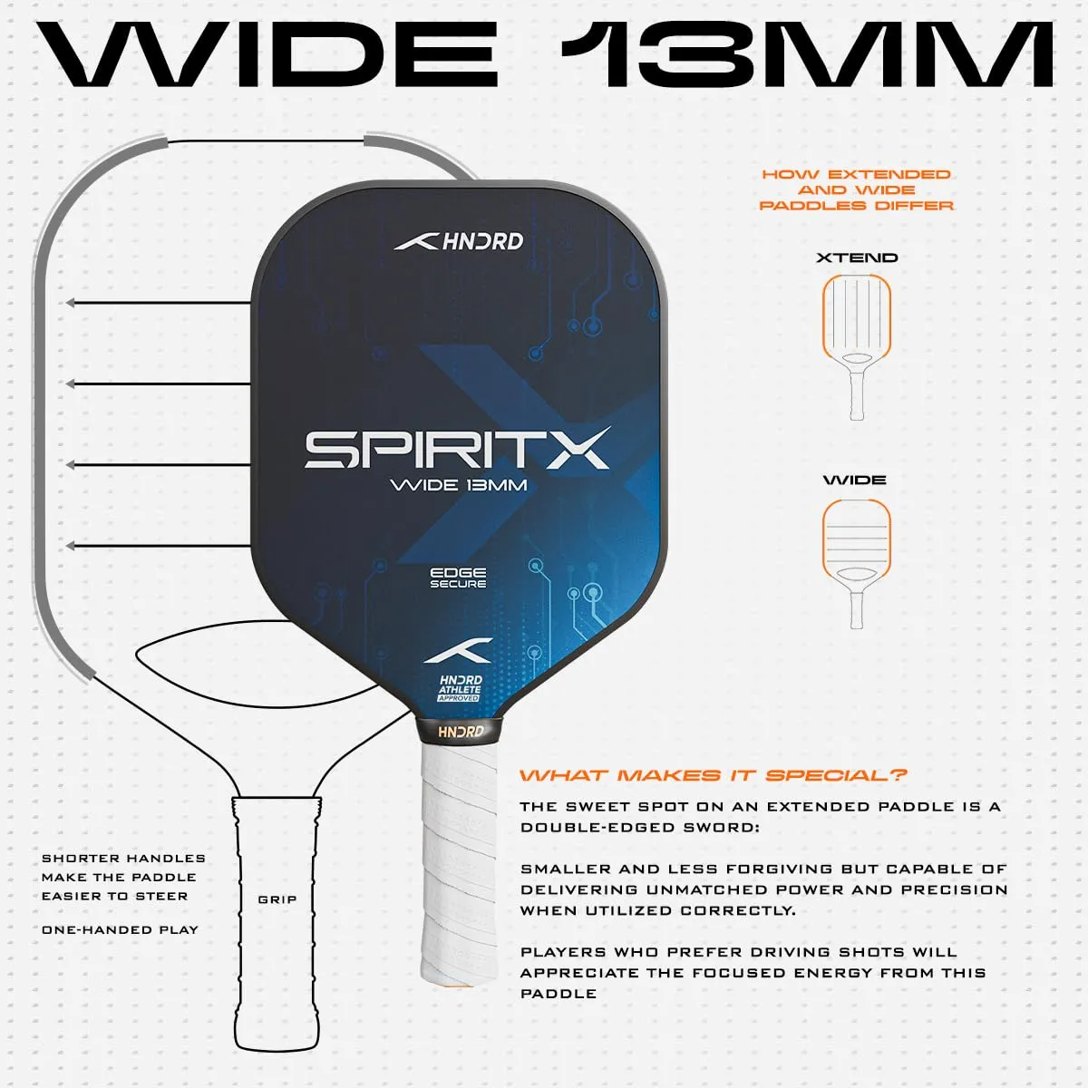 Hundred Spirit-X Wide 13mm Pickleball Paddle Black Navy T700 Raw Carbon