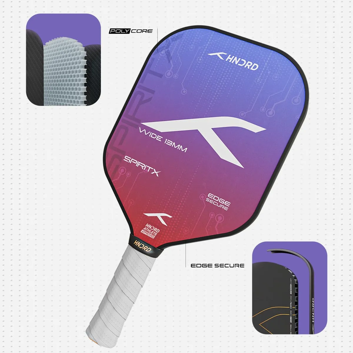 Hundred Spirit-X Wide 13mm Pickleball Paddle Blue Red T700 Raw Carbon