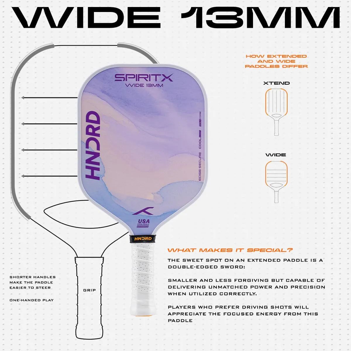 Hundred Spirit-X Wide 13mm Pickleball Paddle Flow Blast Purple T700 Carbon