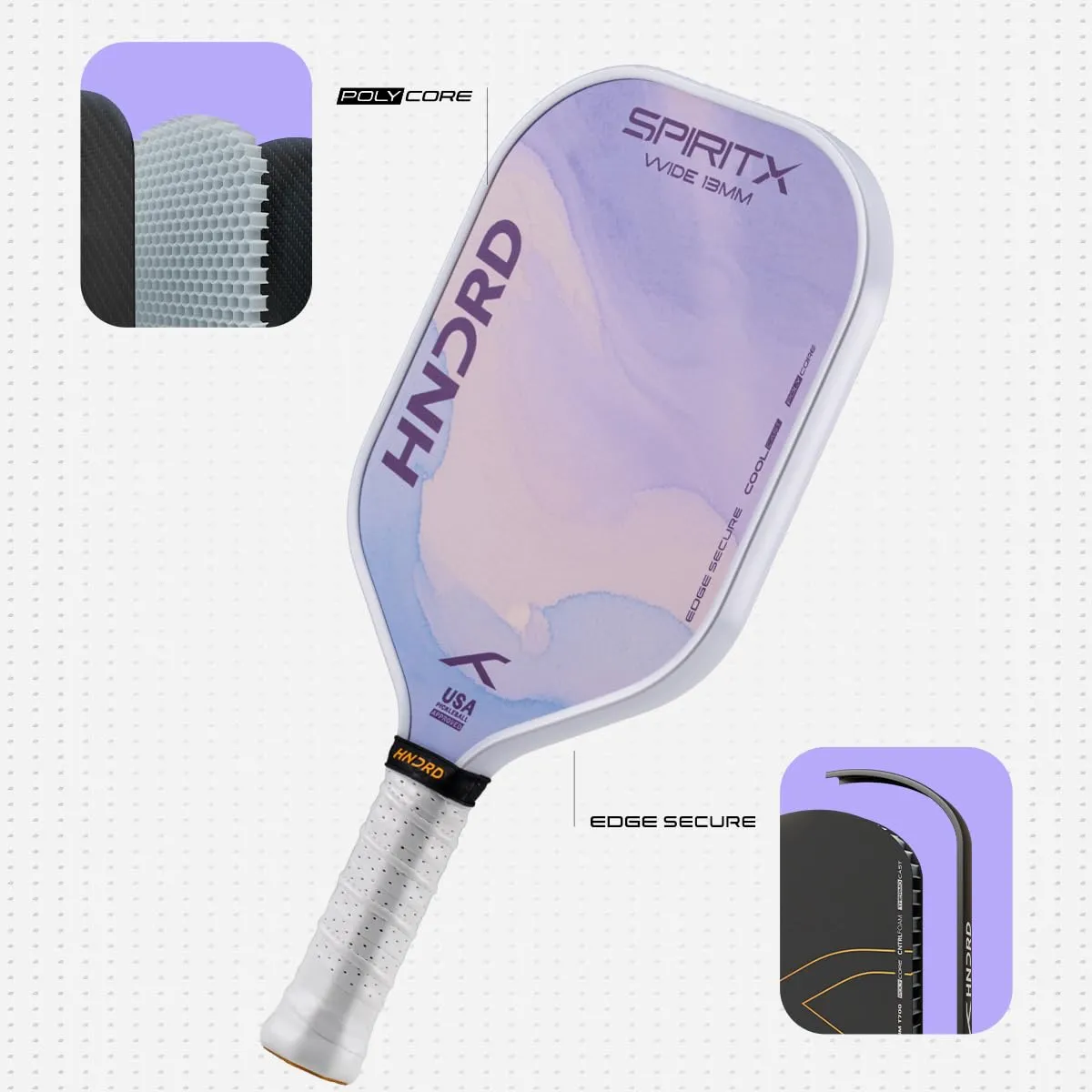 Hundred Spirit-X Wide 13mm Pickleball Paddle Flow Blast Purple T700 Carbon