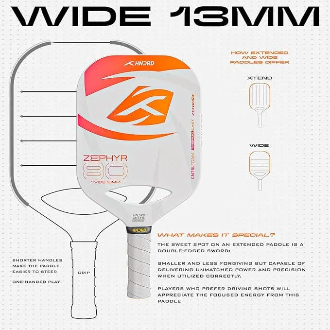 Hundred Zephyr 80 Wide Pickleball Paddle 13mm White/Orange/Red