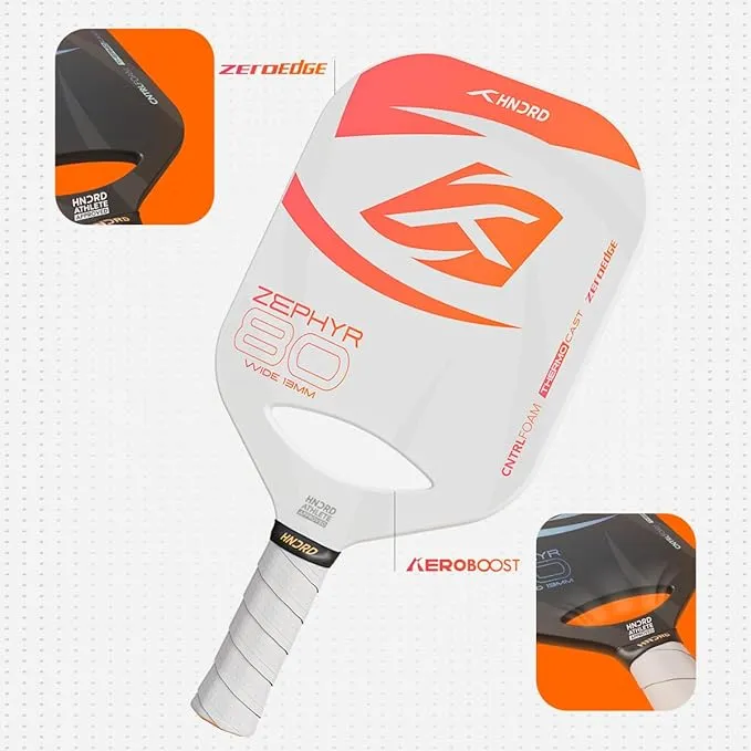 Hundred Zephyr 80 Wide Pickleball Paddle 13mm White/Orange/Red