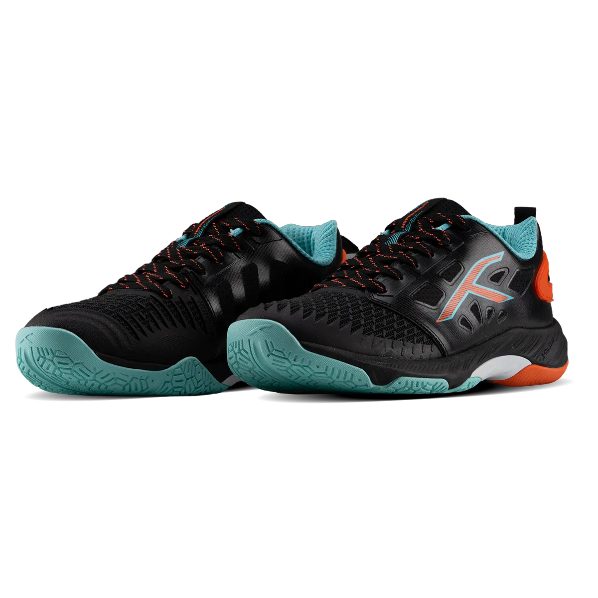 Hundred Hypercourt Badminton Shoes KPU Shield X Cushion Active Grip Black/Orange/Blue UK 9