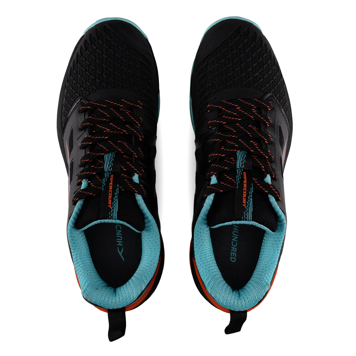 Hundred Hypercourt Badminton Shoes KPU Shield X Cushion Active Grip Black/Orange/Blue UK 9