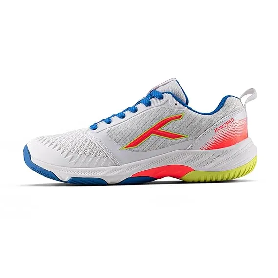 Hundred Hyperspike Badminton Shoes KPU Support Plate X Cushion Active Grip White/Blue/Orange/Lime UK 9