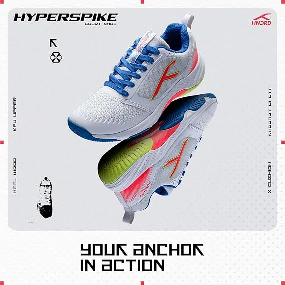 Hundred Hyperspike Badminton Shoes KPU Support Plate X Cushion Active Grip White/Blue/Orange/Lime UK 9