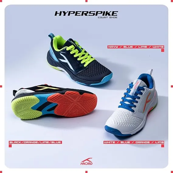 Hundred Hyperspike Badminton Shoes KPU Support Plate X Cushion Active Grip White/Blue/Orange/Lime UK 9