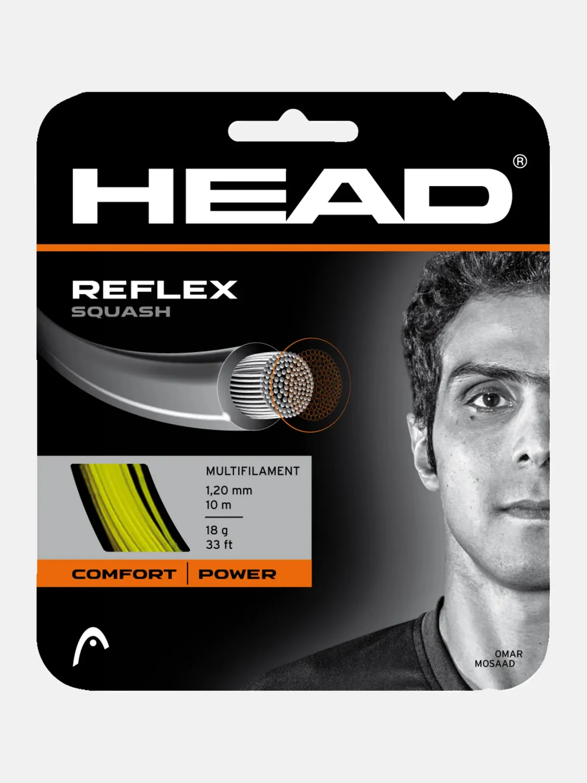 HEAD Reflex Squash String Set Yellow 16L Gauge 1.30mm Premium Nylon Multifilament