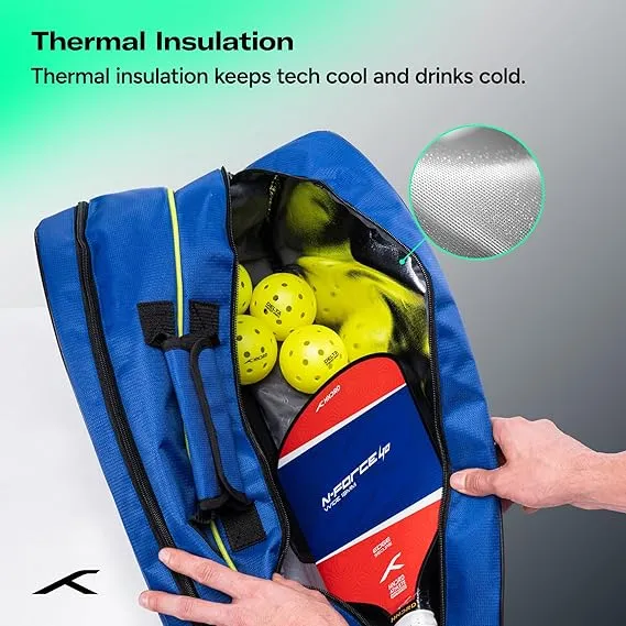 Hundred Pickleball Racket Bag Royal Blue HPCK-5M387-3 2 Paddles Ball Compartment Premium Polyester Ergonomic Straps