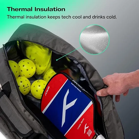 Hundred Pickleball Racket Bag Sage Green HPCK-5M387-5 2 Paddles Ball Compartment Premium Polyester Ergonomic Straps