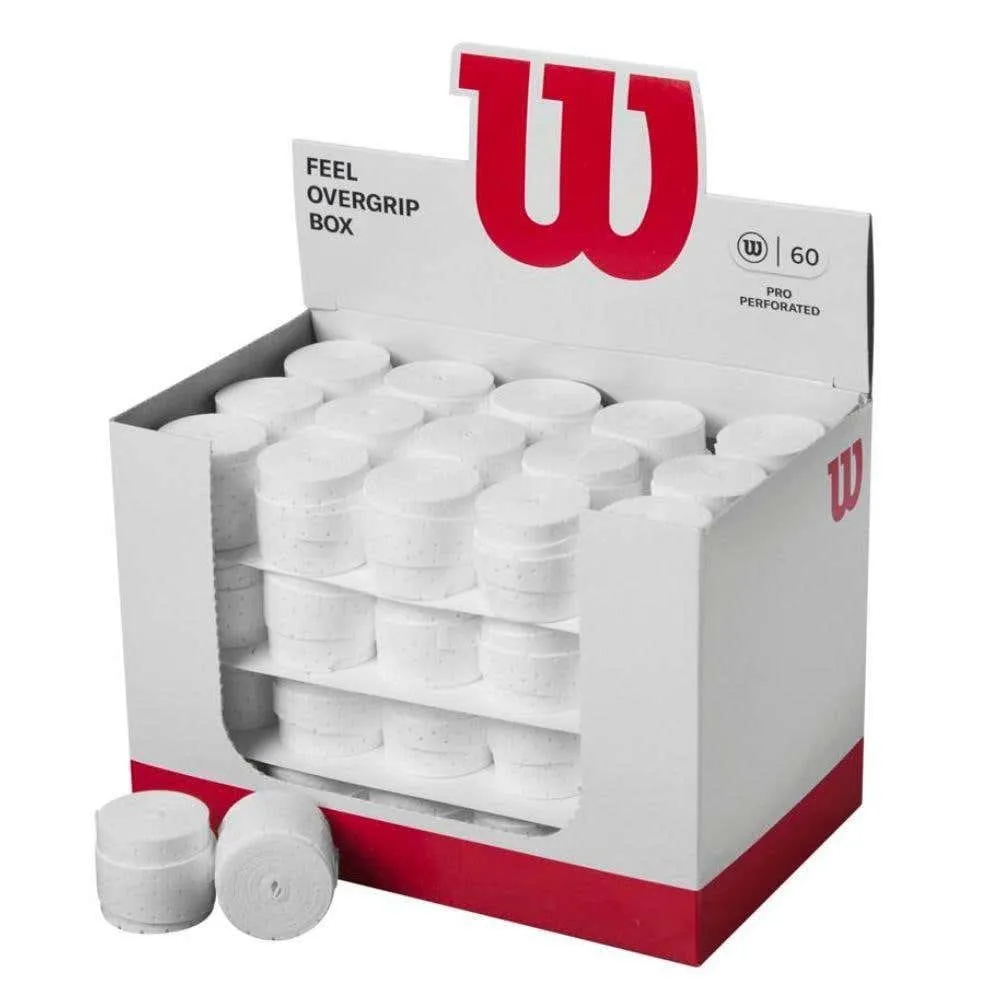 Wilson Pro Perforated Overgrip 60-Pack 0.6mm Perforated Felt Superior Sweat Absorption White