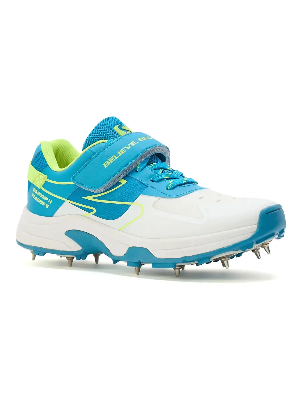 SG Sierra Arc Spikes Cricket Shoes White Blue Lime Size 11