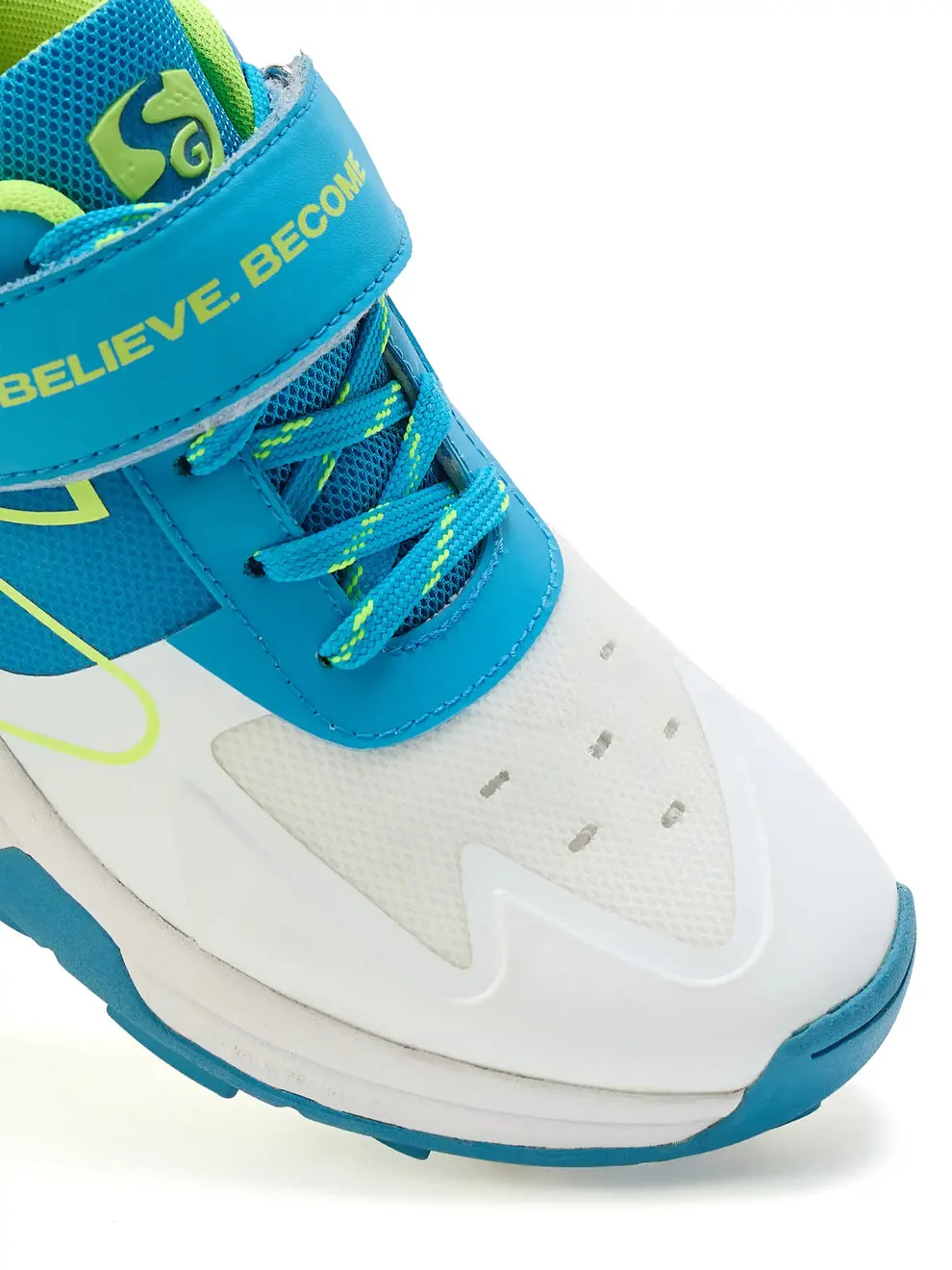 SG Sierra Arc Spikes Cricket Shoes White Blue Lime Size 11