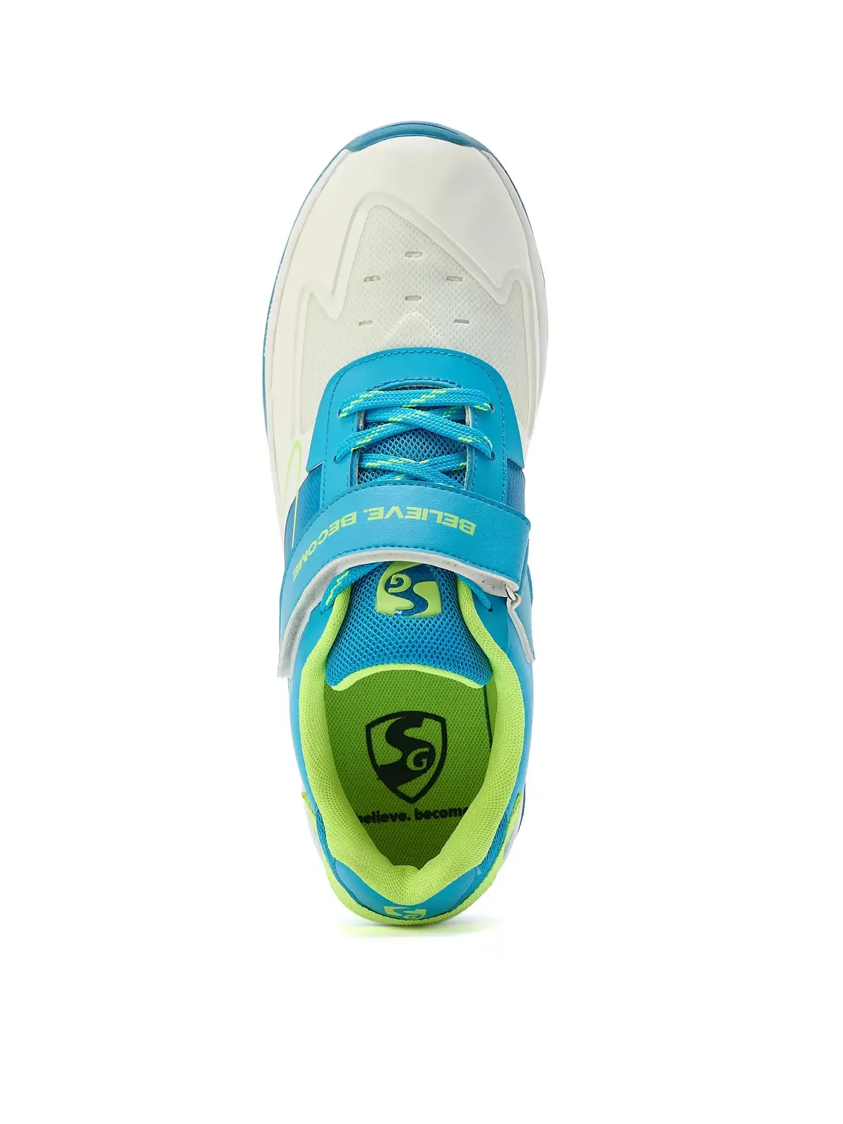 SG Sierra Arc Spikes Cricket Shoes White Blue Lime Size 11