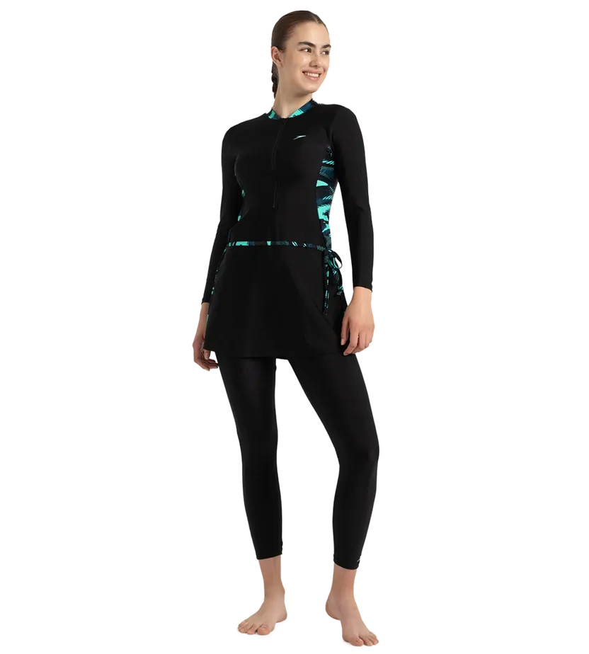 Speedo Women's Endurance 10 Two Piece Closedback Full Body Suit Black, Dark Teal & Arctic Glass Size 46