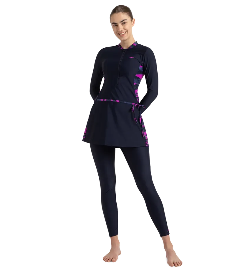 Speedo Women's Endurance 10 Two Piece Closedback Full Body Suit True Navy, Hapuna Blue & Diva Size 46