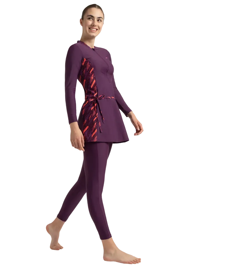 Speedo Women Enduraflex Two Piece Closedback Full Body Suit Plum Dandy/Coral Sands/Neon Violet Size 40