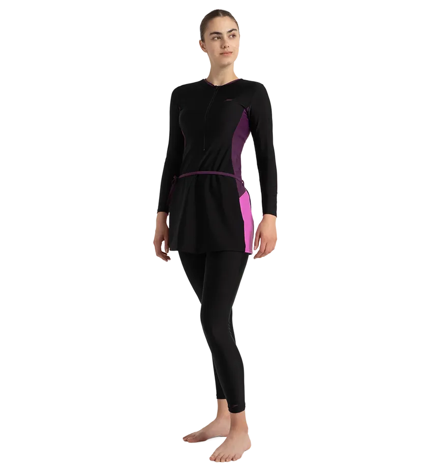 Speedo Women Endurance10 Two Piece Closedback Full Body Suit Black/Plum Dandy/Neon Violet Size 46