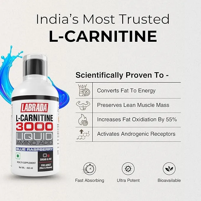 Labrada L-Carnitine 3000mg Liquid Amino Acid 450ml Blue Raspberry 30 Servings