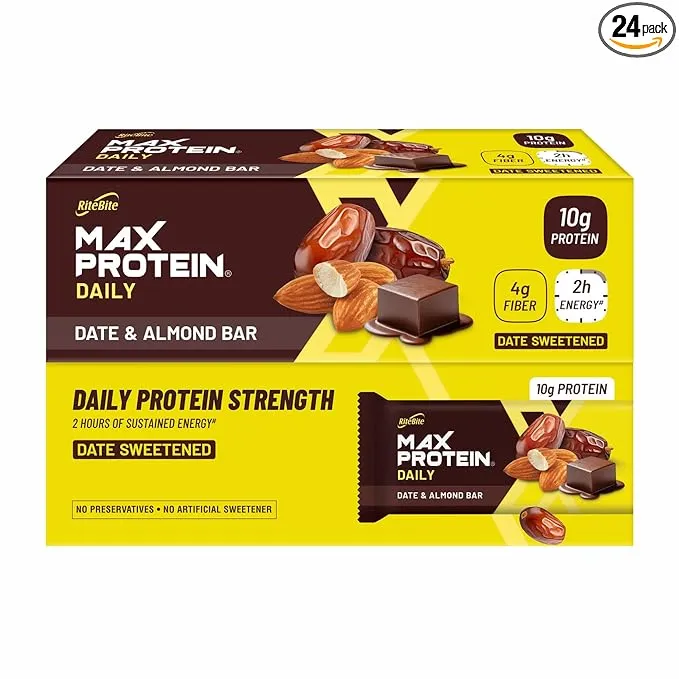 RiteBite Max Protein Daily Date Almond Protein Bar 45g Pack of 6