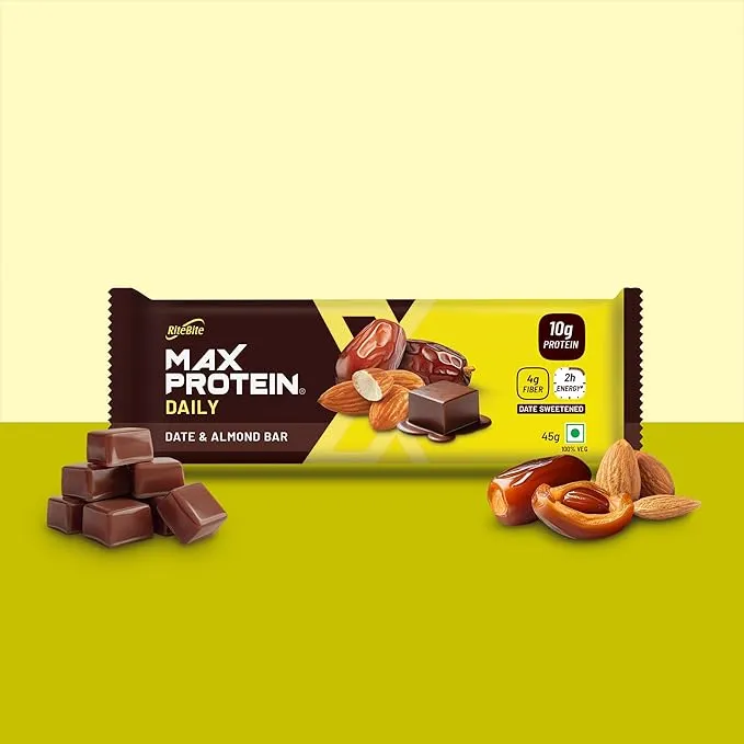 RiteBite Max Protein Daily Date Almond Protein Bar 45g Pack of 6