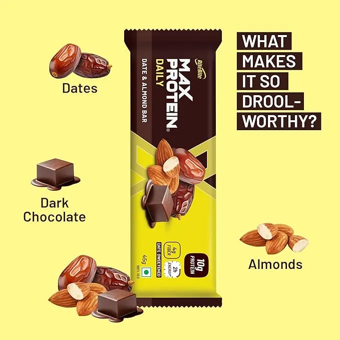 RiteBite Max Protein Daily Date Almond Protein Bar 45g Pack of 6