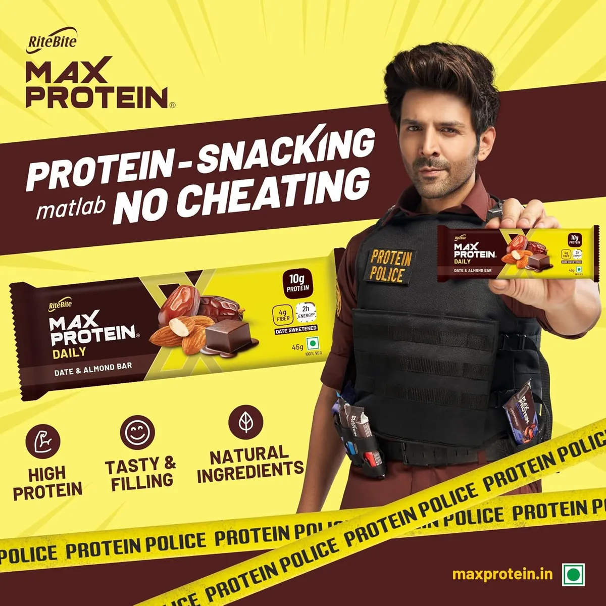 RiteBite Max Protein Daily Date Almond Protein Bar 45g Pack of 6