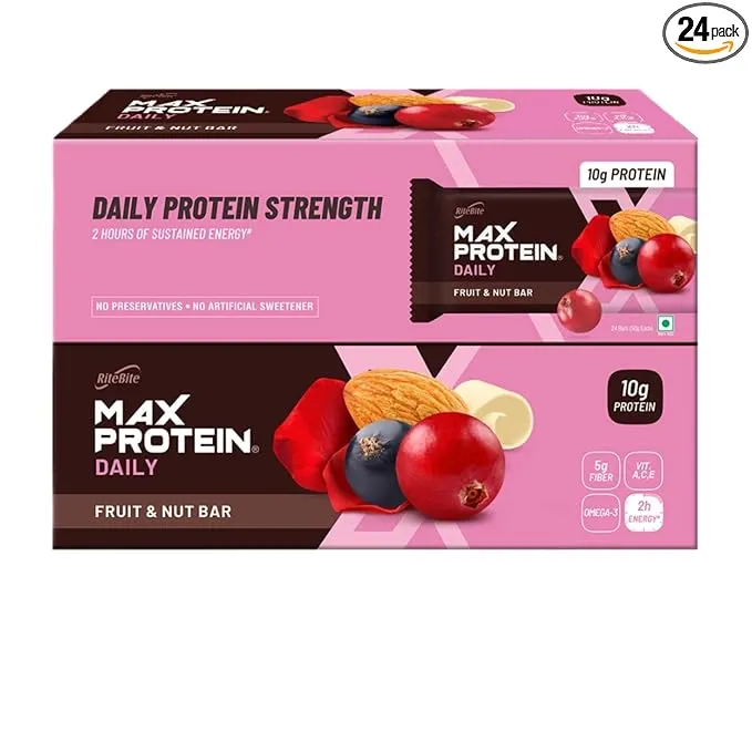 RiteBite Max Protein Daily Fruits & Nuts Protein Bar 50g Pack of 6